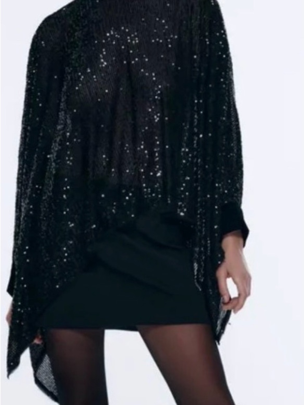Zara Black Sequin Sheer Tunic Top